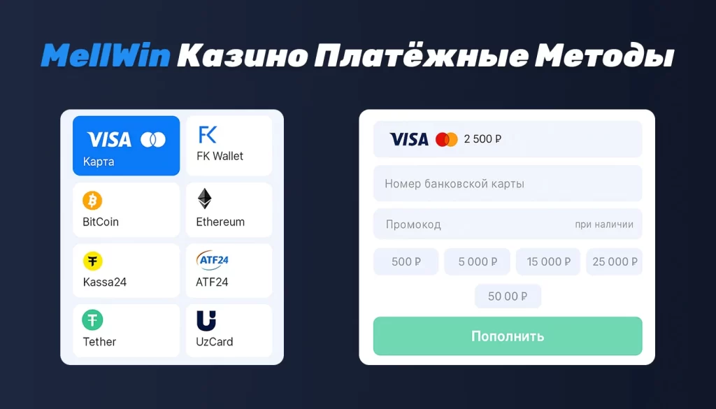 Методы для пополнения и вывода средств в Онлайн Казино Mellwin